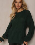 tricot station Pulover Verde închis cu Imprimeu Decorativ și Borduri Elastice Temariel