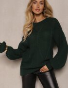 tricot station Pulover Verde închis cu Imprimeu Decorativ și Borduri Elastice Temariel