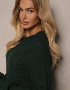 tricot station Pulover Verde închis cu Imprimeu Decorativ și Borduri Elastice Temariel