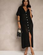 tricot station Rochie Neagră tip cămașă din bumbac și plasă Folesia