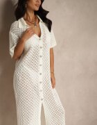 tricot station Rochie tip cămașă bej deschis din bumbac din plasă Folesia