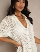 tricot station Rochie tip cămașă bej deschis din bumbac din plasă Folesia