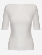  Tricou Alb Mulat din Viscoză cu Decolteu Bărcuță Vivianna
