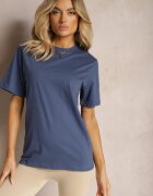  Tricou bleumarin clasic din bumbac cu mâneci suflecate Oboea