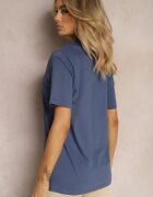 Tricou bleumarin clasic din bumbac cu mâneci suflecate Oboea