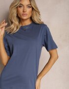  Tricou bleumarin clasic din bumbac cu mâneci suflecate Oboea