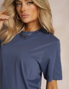  Tricou bleumarin clasic din bumbac cu mâneci suflecate Oboea