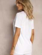  Tricou Clasic Alb din Bumbac cu Mâneci Suflecate Oboea