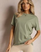  Tricou Clasic Verde din Bumbac cu Mâneci Suflecate Oboea