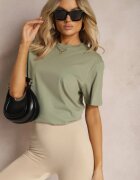  Tricou Clasic Verde din Bumbac cu Mâneci Suflecate Oboea