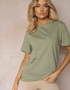  Tricou Clasic Verde din Bumbac cu Mâneci Suflecate Oboea