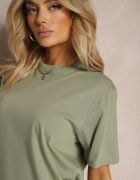  Tricou Clasic Verde din Bumbac cu Mâneci Suflecate Oboea