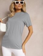  Tricou Clasică Albastră din Bumbac cu Mâneci Suflecate Oboea