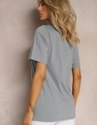  Tricou Clasică Albastră din Bumbac cu Mâneci Suflecate Oboea
