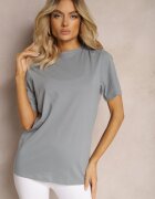  Tricou Clasică Albastră din Bumbac cu Mâneci Suflecate Oboea