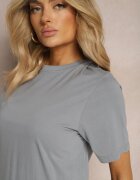  Tricou Clasică Albastră din Bumbac cu Mâneci Suflecate Oboea
