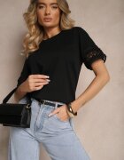  Tricou Negru Din bumbac Cu mâneci ajurate Zolreia