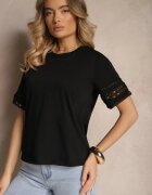  Tricou Negru Din bumbac Cu mâneci ajurate Zolreia