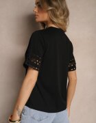  Tricou Negru Din bumbac Cu mâneci ajurate Zolreia