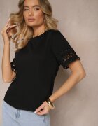  Tricou Negru Din bumbac Cu mâneci ajurate Zolreia