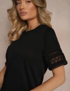  Tricou Negru Din bumbac Cu mâneci ajurate Zolreia
