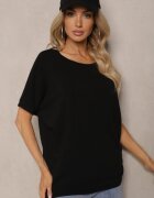  Tricou Negru din bumbac Oversize cu Mânecă Scurtă și Spate Mai Lung Zanimara