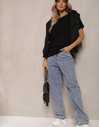  Tricou Negru din bumbac Oversize cu Mânecă Scurtă și Spate Mai Lung Zanimara