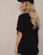  Tricou Negru din bumbac Oversize cu Mânecă Scurtă și Spate Mai Lung Zanimara
