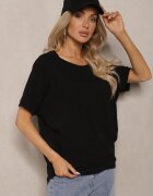  Tricou Negru din bumbac Oversize cu Mânecă Scurtă și Spate Mai Lung Zanimara