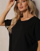  Tricou Negru din bumbac Oversize cu Mânecă Scurtă și Spate Mai Lung Zanimara