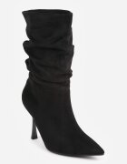 tulipano Botine cu toc stiletto și gambă plisată cu textură de piele întoarsă și vârf ascuțit Lafena Negre