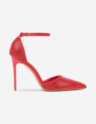 tulipano Pantofi stiletto roșii decorați cu zirconii și curea cu cataramă Eweda