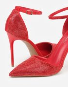 tulipano Pantofi stiletto roșii decorați cu zirconii și curea cu cataramă Eweda