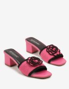 tulipano Papuci Fucsia cu Toc Gros cu Parte Superioară Croșetată cu Floare Idara