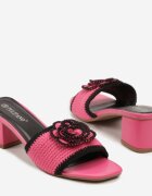 tulipano Papuci Fucsia cu Toc Gros cu Parte Superioară Croșetată cu Floare Idara