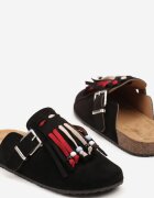 tulipano Papuci Mule Negre cu Decorațiuni Originale cu Ciucuri Beladde
