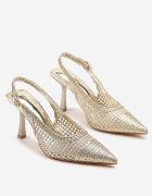 tulipano Sandale Aurii cu Toc Stiletto Tip Slingback Decorate cu Împletitură Meranoria