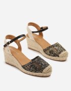 tulipano Sandale Negre Boho cu decupaje pe pană împletită Tenavinea