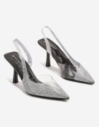 tulipano Sandale Negre Transparente Slingback cu Zirconii Harilssa
