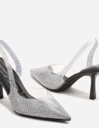 tulipano Sandale Negre Transparente Slingback cu Zirconii Harilssa