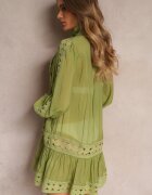  Tunică Dantelată Verde Lejeră cu Volan Nawal
