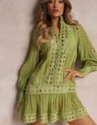  Tunică Dantelată Verde Lejeră cu Volan Nawal
