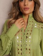  Tunică Dantelată Verde Lejeră cu Volan Nawal