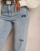 uiuj Blugi Largi Albastru deschis cu Talie Regulară și Broderii Decorative cu Stele Arialah