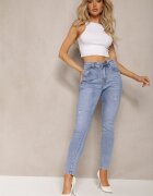 uiuj Blugi skinny albastru deschis din bumbac cu rupturi și abraziuni Altrasa