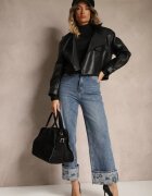uiuj Jeans Albaștri Talie înaltă cu Craci Lărgi întoarși decorativ cu Curea Loroma