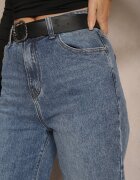 uiuj Jeans Albaștri Talie înaltă cu Craci Lărgi întoarși decorativ cu Curea Loroma