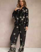 unigirl Ansamblu Negru din Bumbac Cămașă și Pantaloni cu Broderie cu Cusături Metalice Banorea