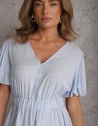 unigirl Babydoll rozkloszată din vâscoză cu nasturi și volănașe Haido Albastru deschis
