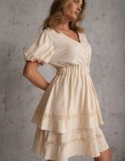 unigirl Babydoll rozkloszată din vâscoză cu nasturi și volănașe Haido Bej